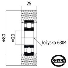 Rolka tworzywowa prosta fi. 80mm z oyskiem      R-80-25/20